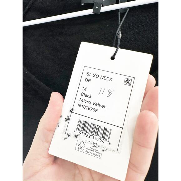 Theory Black Micro Velvet Sleeveless Square Neck Mini Dress Size Medium NWT - Picture 5 of 7